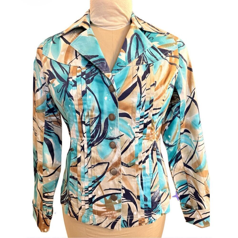 Coldwater Creek Women’s Jacket Pleated Sz. 4 Snap Front Stretch Colorful